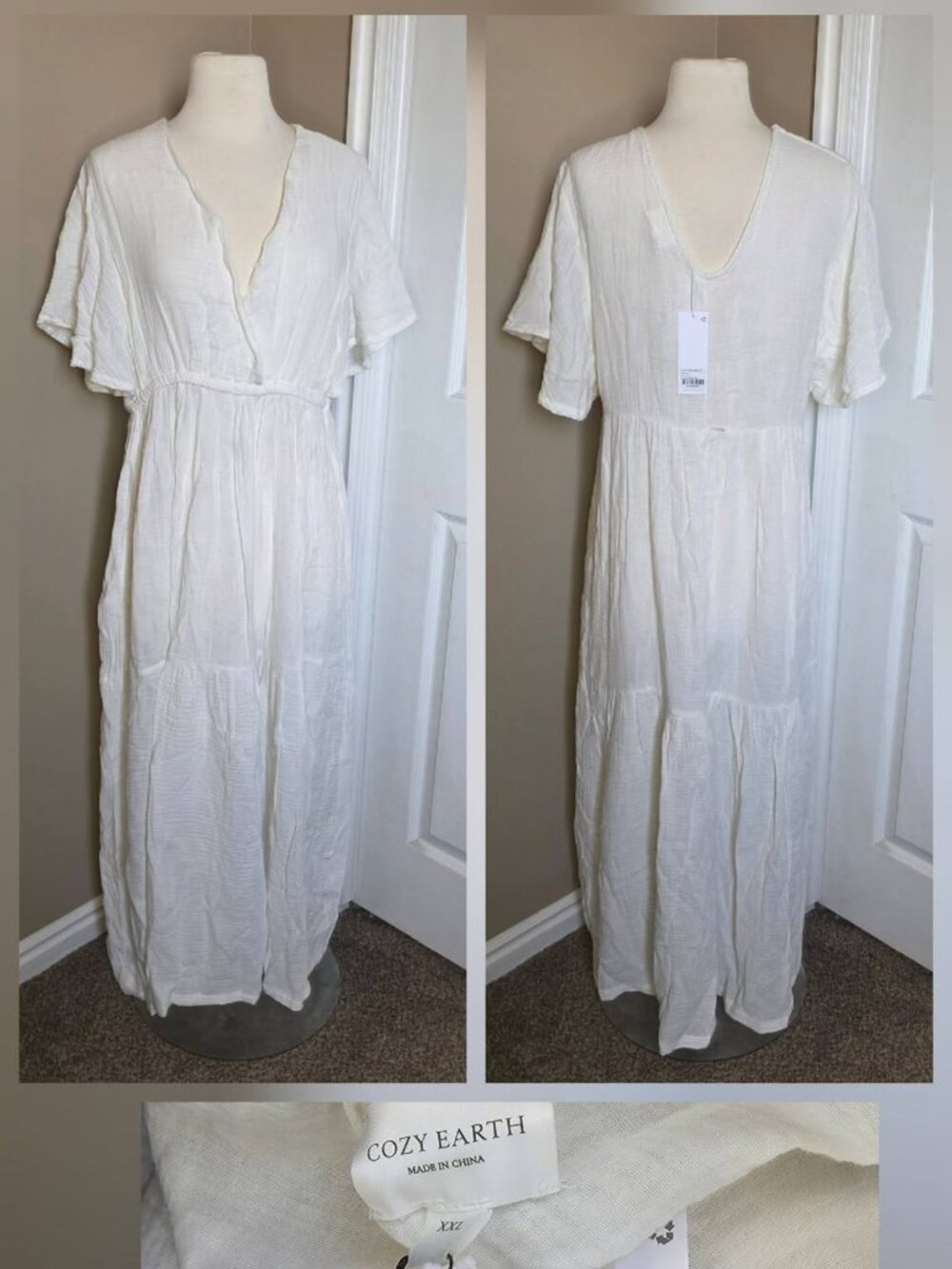 Cozy Earth Boardwalk Breeze Dress White Gauze V-Neck NWT Size XXL